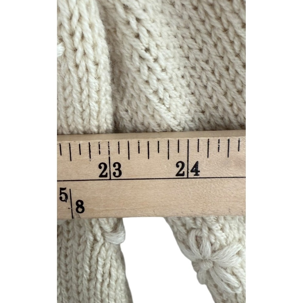 Rebecca Taylor Floral Embroidered Ivory Wool Women's XL Pom Pom Wool Cardigan - Picture 9 of 10